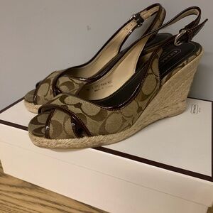 Coach Tan and Brown Patterned Wedges